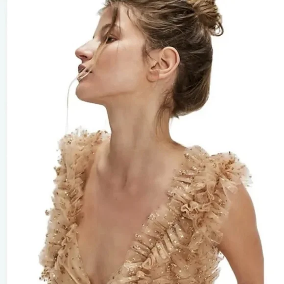 Free People One Sosha Party Sequin Halter Top NWT Gold Size M